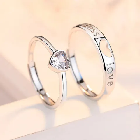Zircon Heart Matching Couple Rings (2 pc)
